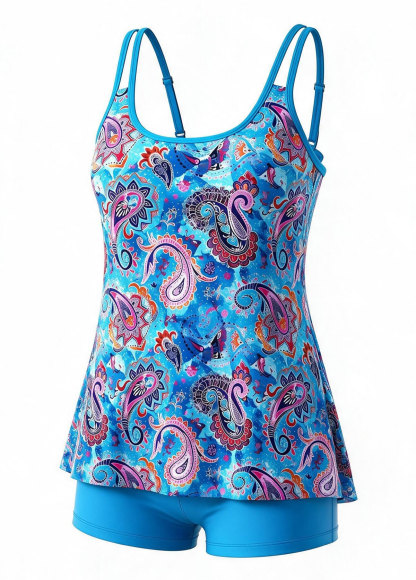 Paisley Print Double Strap Tankini Set