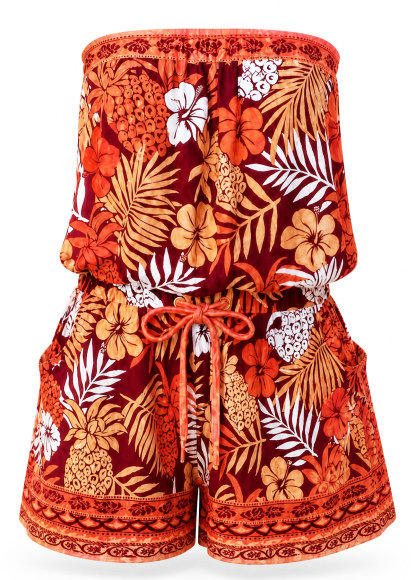 Tropical Floral Convertible Strapless Swim Romper With Pockets