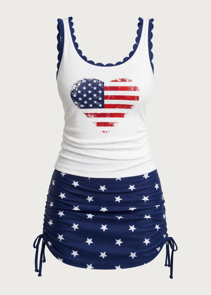 Mid Waisted Flag Print Tankini Set