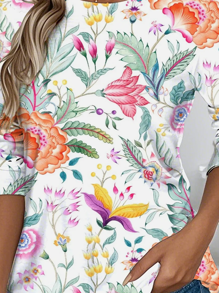 Casual Random Print Crew Neck Long Sleeve T-shirt