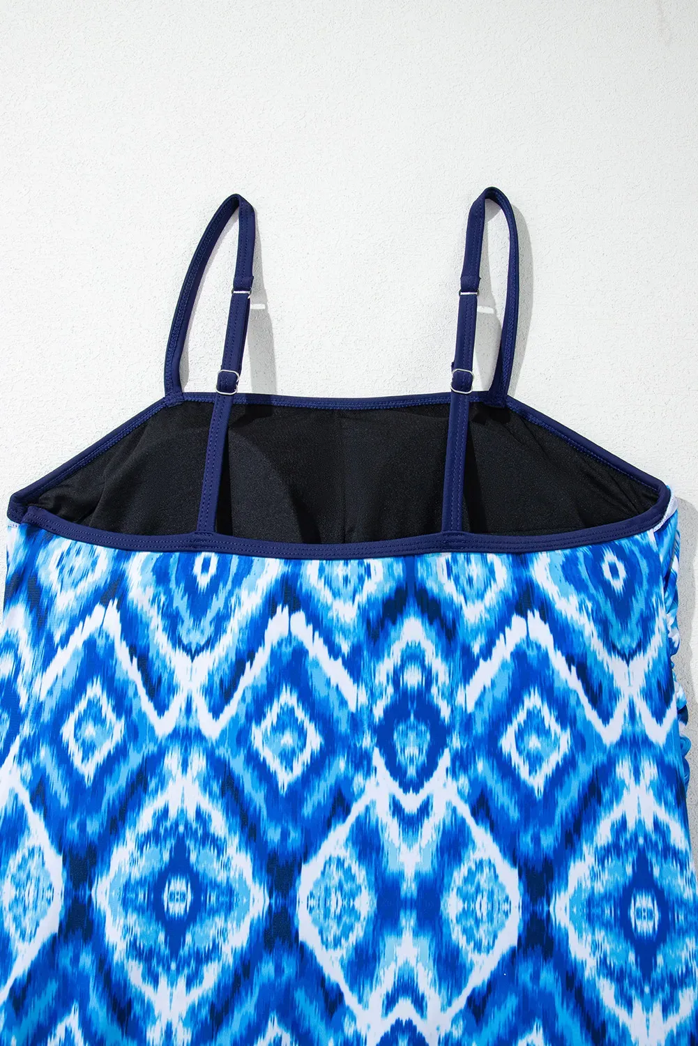 Abstract Print Frilled Trim Spaghetti Straps Tankini Set