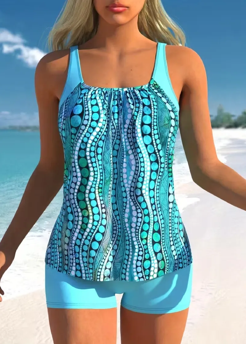 Mid Waisted Floral Print Tankini Set