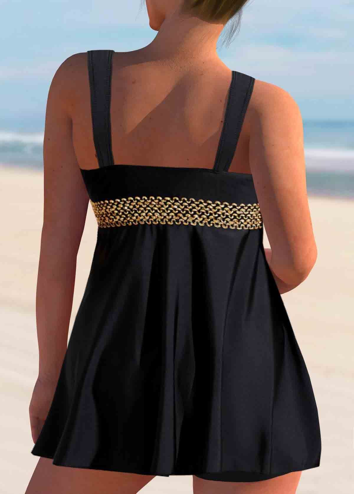 Patchwork Wide Strap Swimdress Set