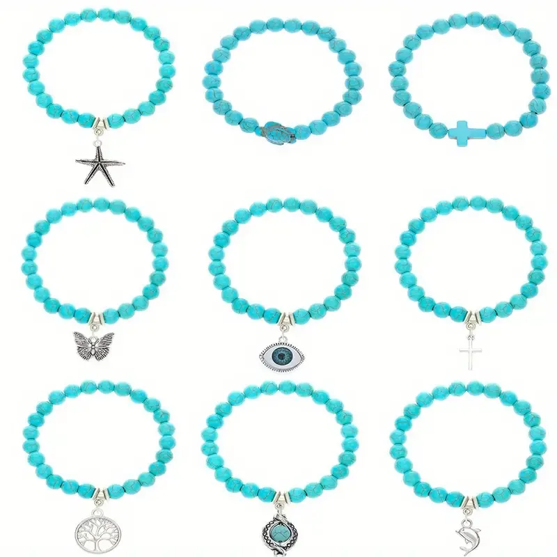 18pcs Bohemian Natural Turquoise Beaded Bracelet Sets