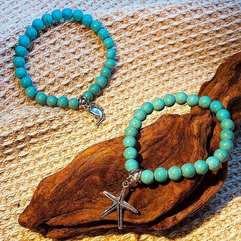 18pcs Bohemian Natural Turquoise Beaded Bracelet Sets