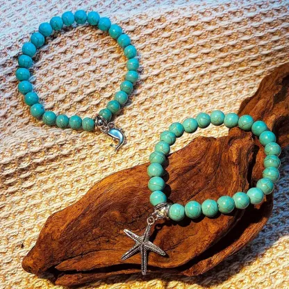 18pcs Bohemian Natural Turquoise Beaded Bracelet Sets 