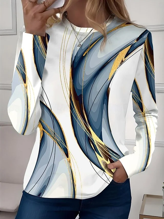 Casual Color Block Crew Neck Long Sleeve T-shirt