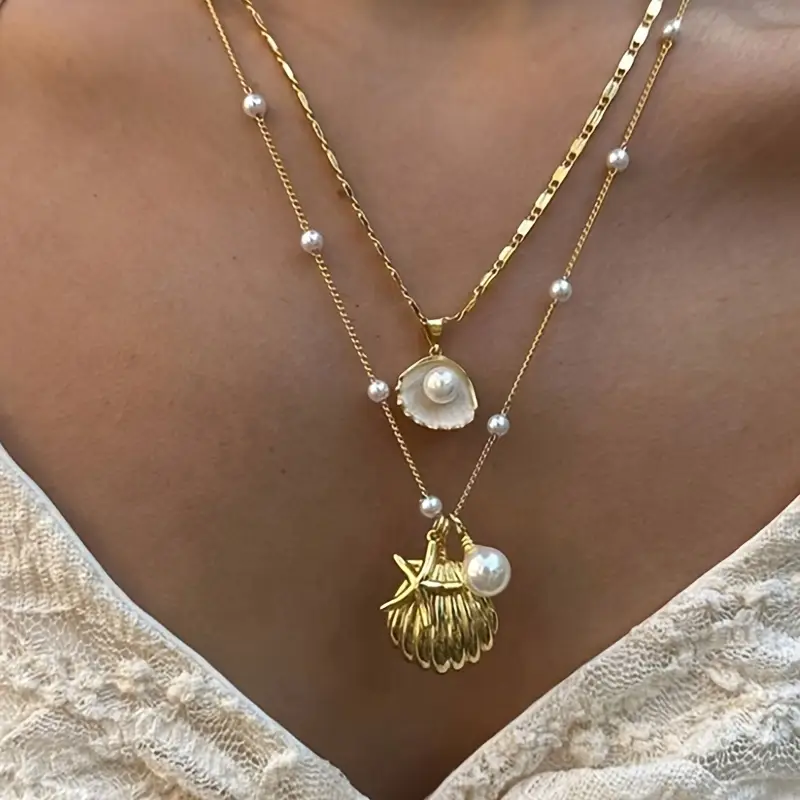 Beach Starfish Necklace] 2pcs Beach Metal Starfish Necklace