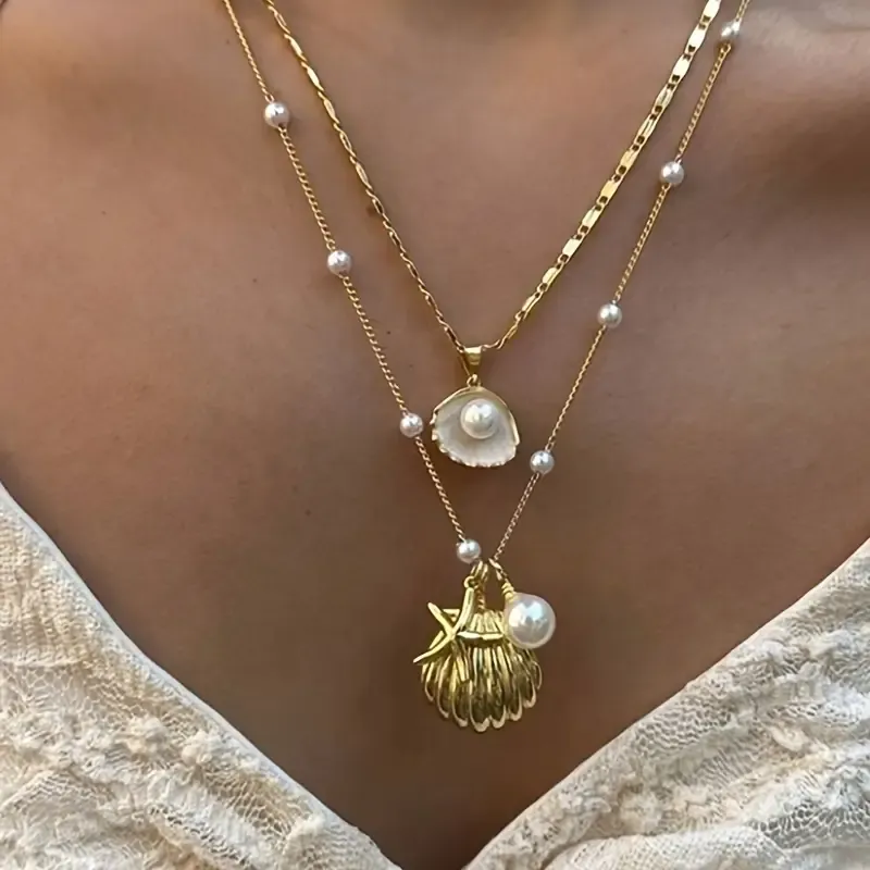 Beach Starfish Necklace] 2pcs Beach Metal Starfish Necklace