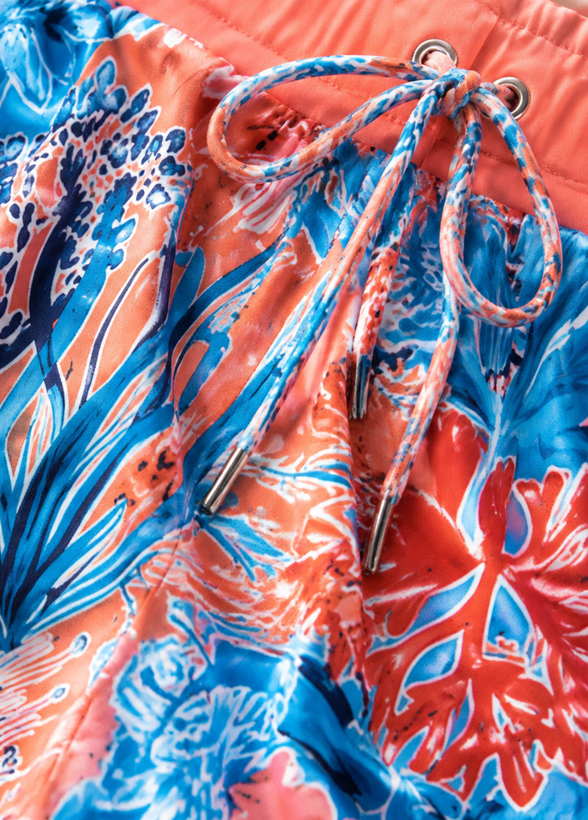 Orange Scoop Neck Plant Print Tankini Set