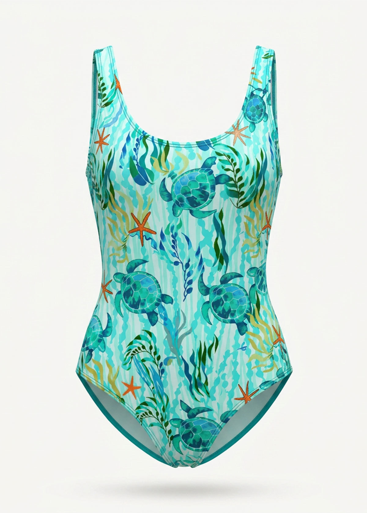 Cyan Marine Life Wrap Tummy Coverage Swimsuit