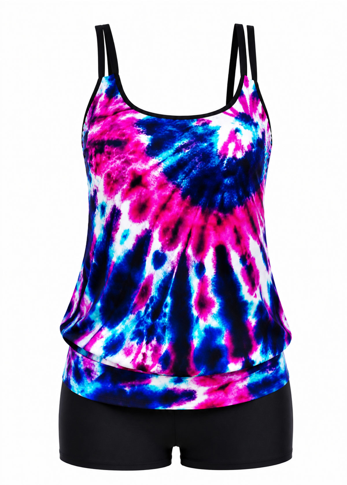 Multicolor Tie Dye Adjustable Spaghetti Strap Scoop Tankini Set