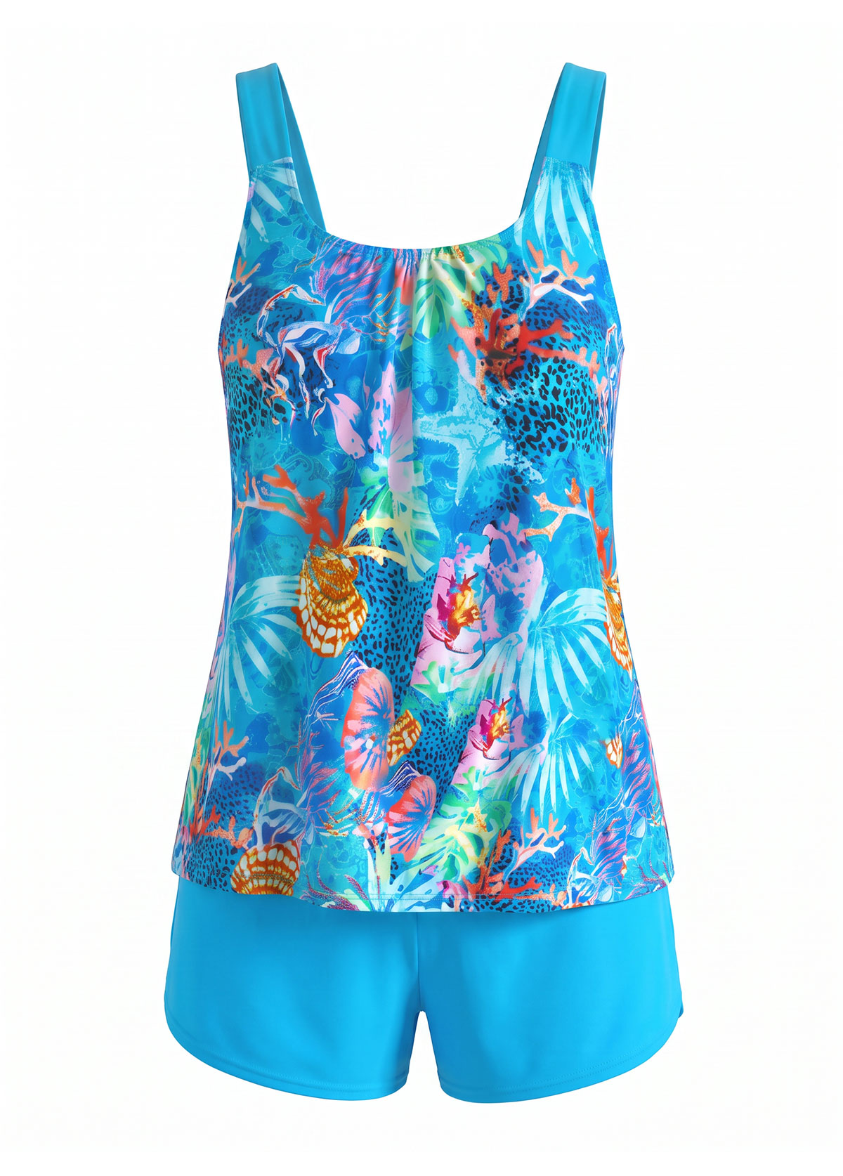 Blue Ocean Animal Print Scoop Neck Tankini Set