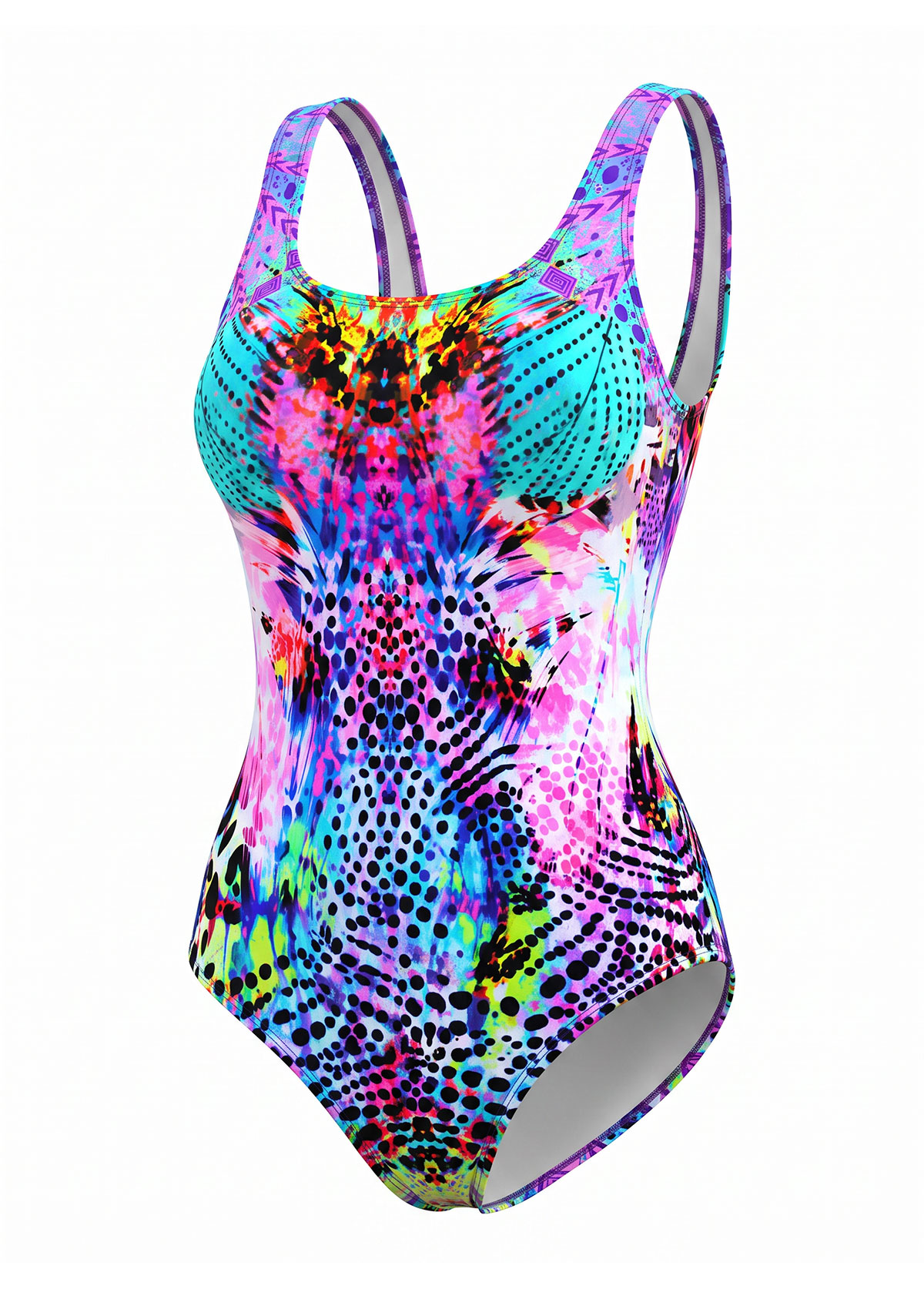 Multicolor Graphic Wrap Tummy Control Swimsuit