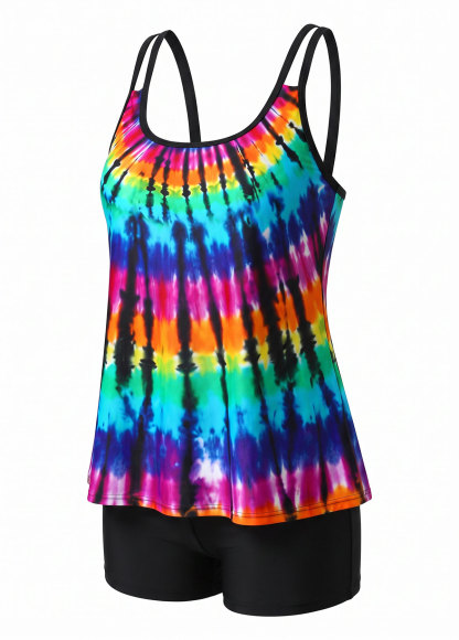Multi Color Tie Dye Spaghetti Strap Tankini Set