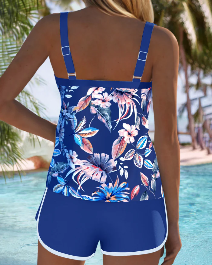  Floral Print  Tummy Control Tankini  Set