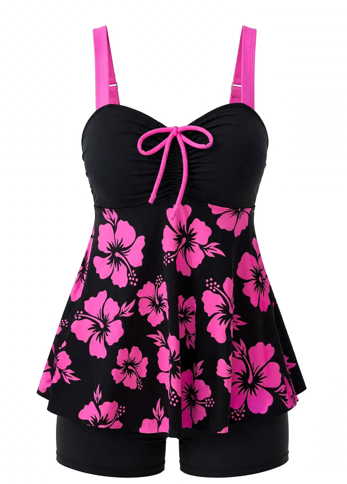 Pink Hibiscus Floral Adjustable Strap Tankini Set