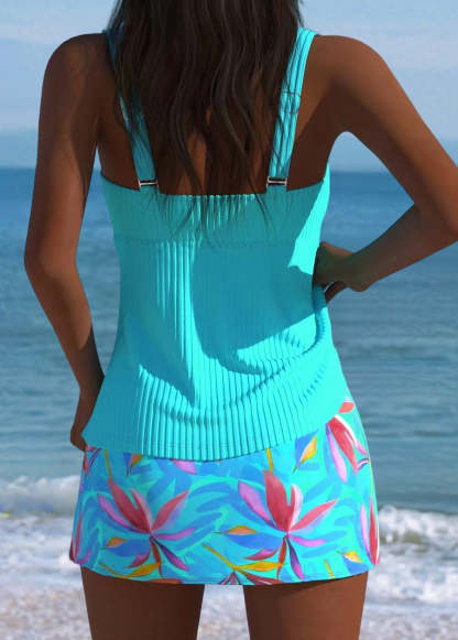 Mid Waisted Leaf Print Tankini Set