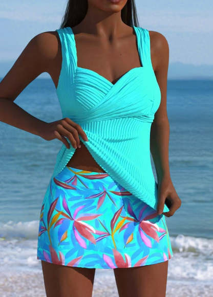 Mid Waisted Leaf Print Tankini Set