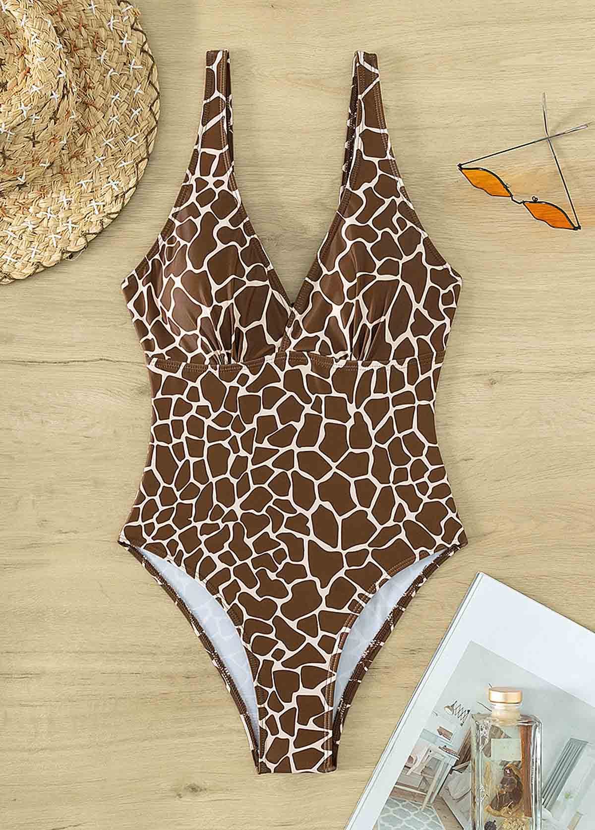 Leopard Print V Nack Backless One-piece Swimsuit