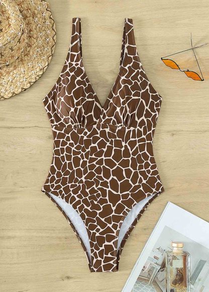 Leopard Print V Nack Backless One-piece Swimsuit