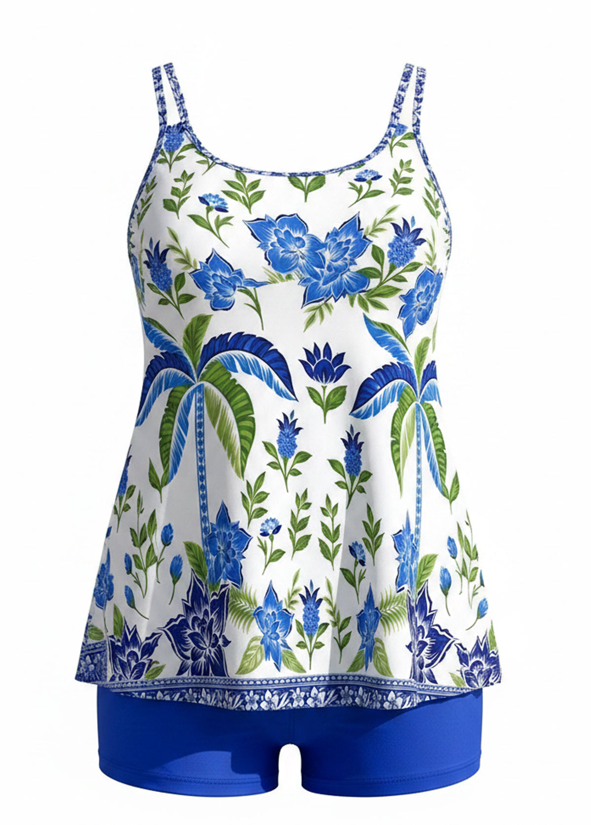 Tropical Floral Double Strap Tankini Set