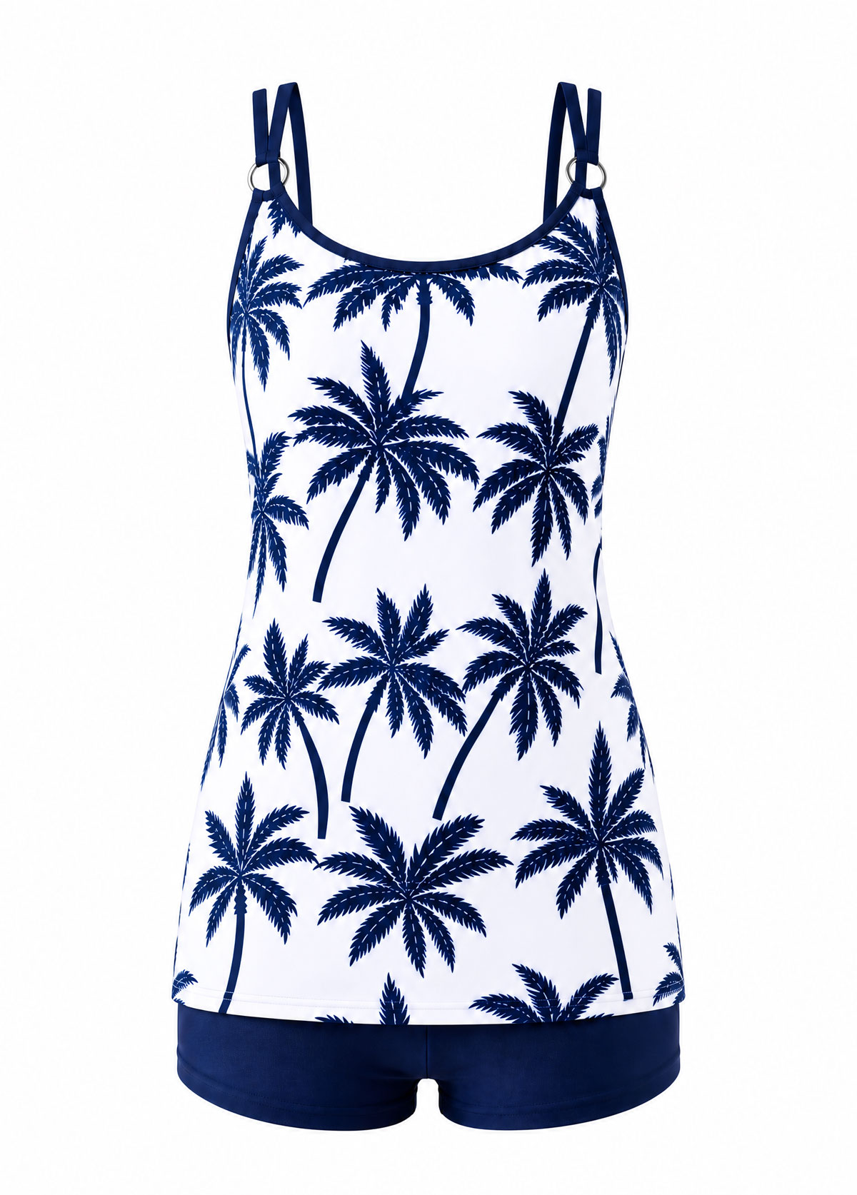 O-Ring Detail Double Strap Palm Print Tummy Coverage Tankini Set