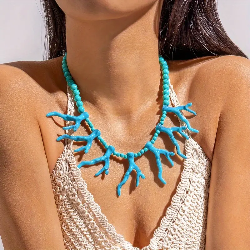 Handmade Bohemian Acrylic Coral Beaded Necklace