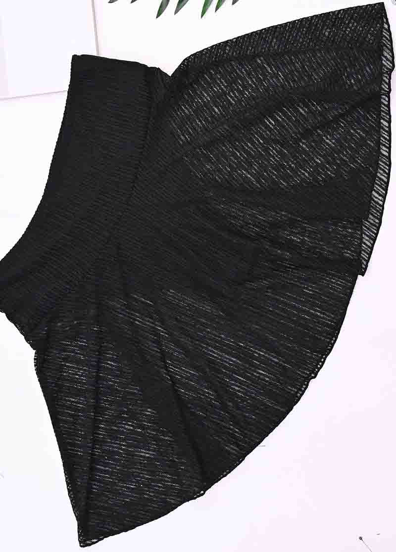Black Textured Mesh Swim Skirt Bottom