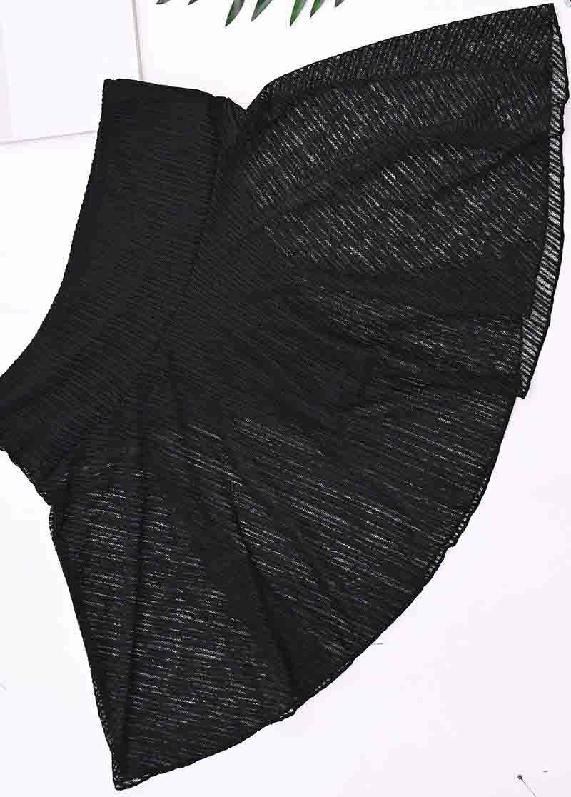 Black Textured Mesh Swim Skirt Bottom