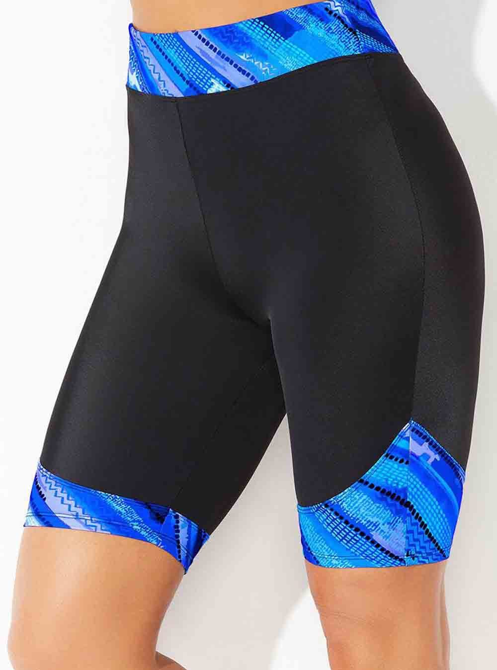 Tropical Print Panel High Waist Swim Bike Shorts