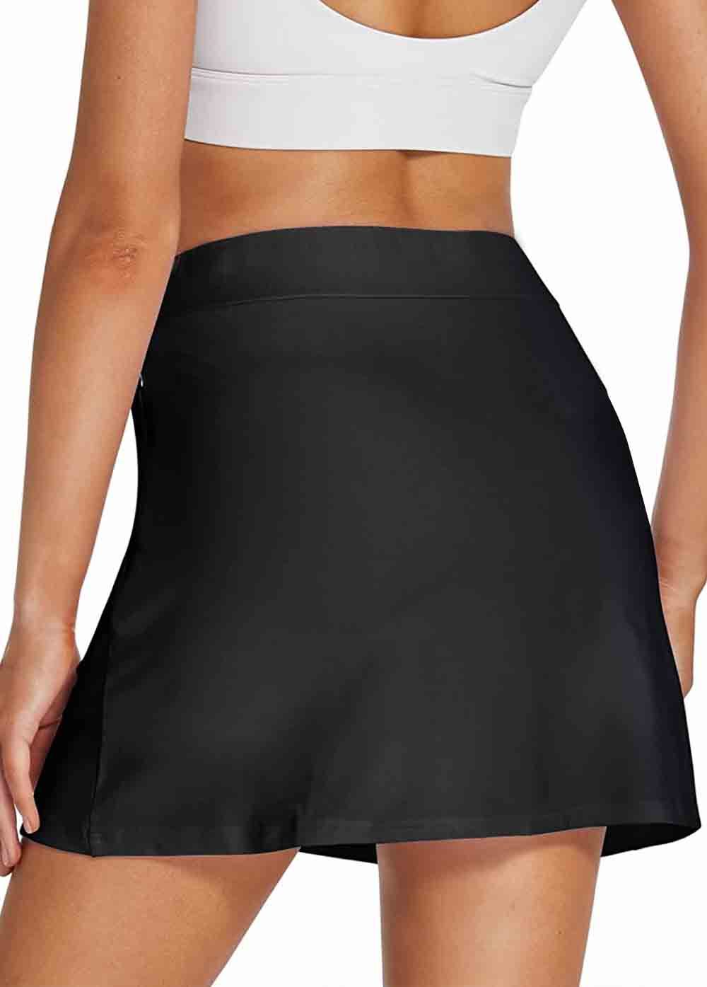 Black High Waist Swim Skirt With Inner Shorts & Pockets