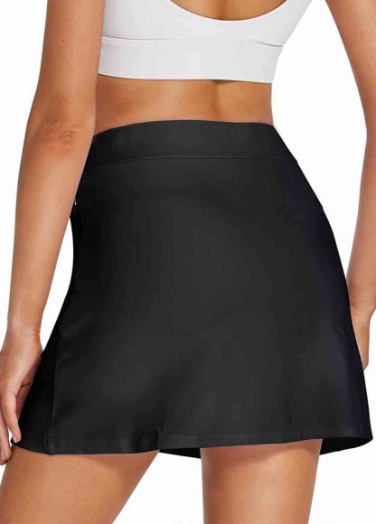 Black High Waist Swim Skirt With Inner Shorts & Pockets