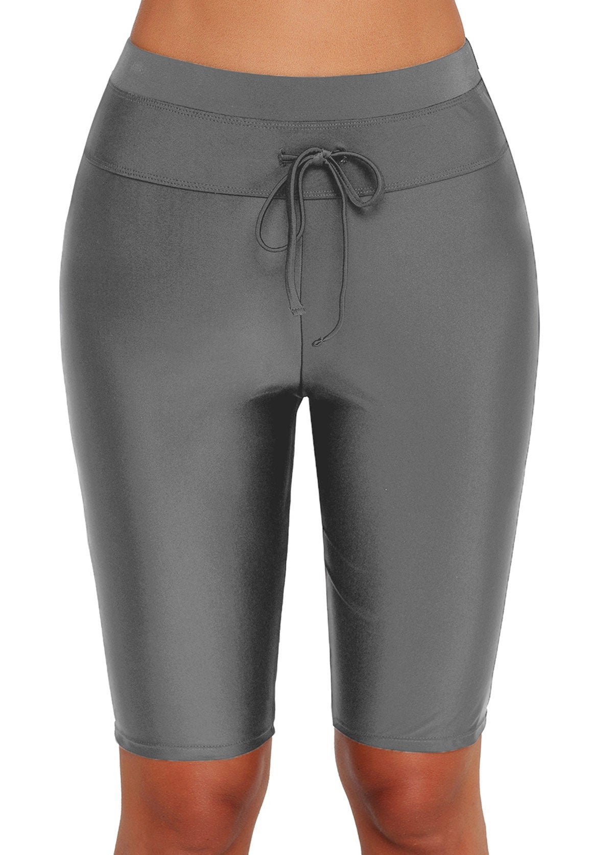 Solid Drawstring Knee‑Length Swim Shorts
