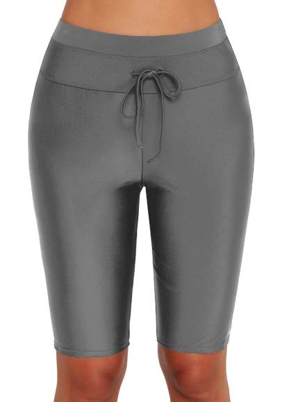 Solid Drawstring Knee‑Length Swim Shorts