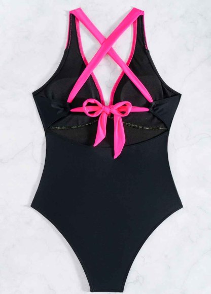 Spaghetti Strap Color Block One Piece Swimwear