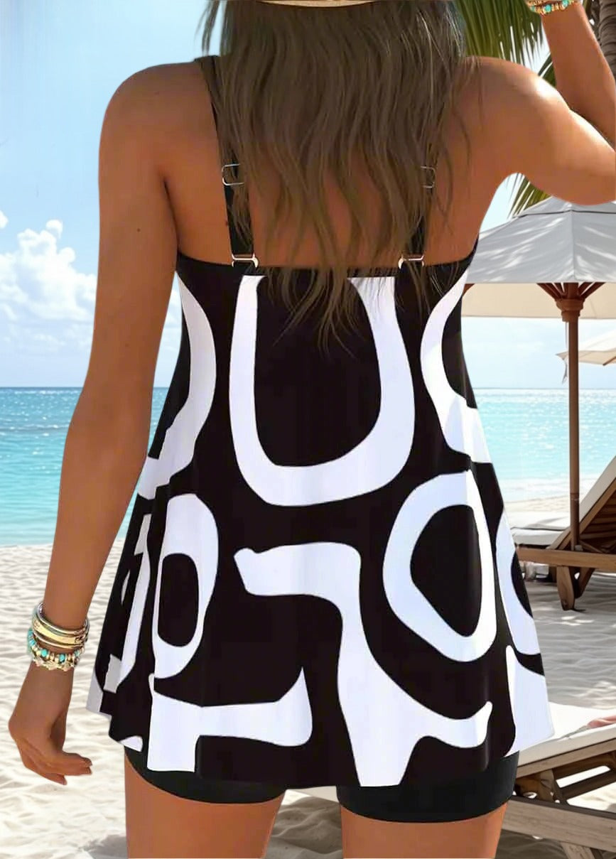 Abstract Print High Stretch Padded Tankini Set