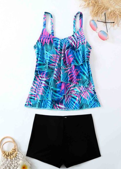 Asymmetry   Leaf Print Padded Tankini  Set