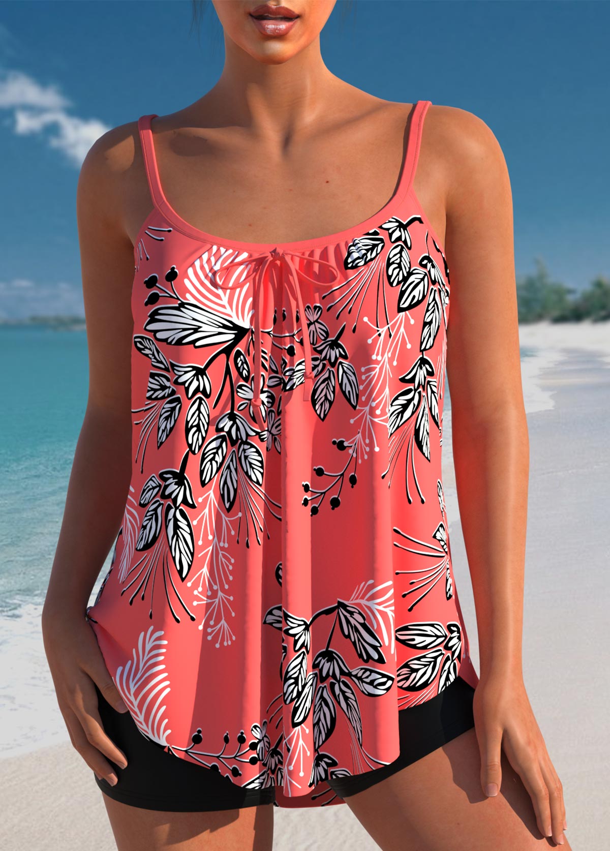 Floral Print Tummy Coverage Tankini Set