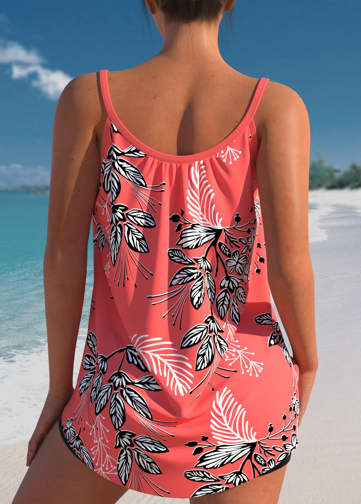 Floral Print Tummy Coverage Tankini Set