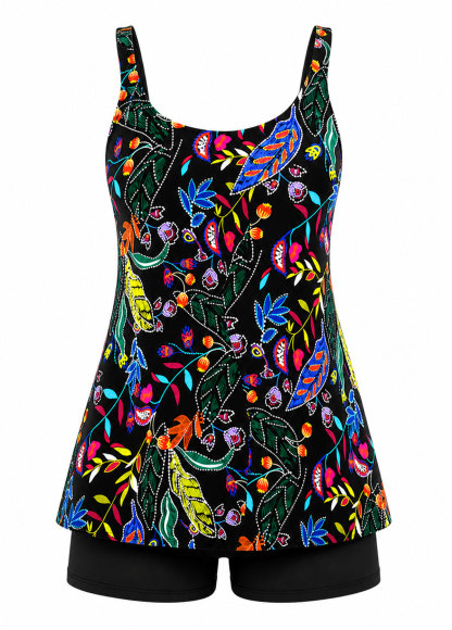 Colorful Floral Adjustable Strap Tankini Set