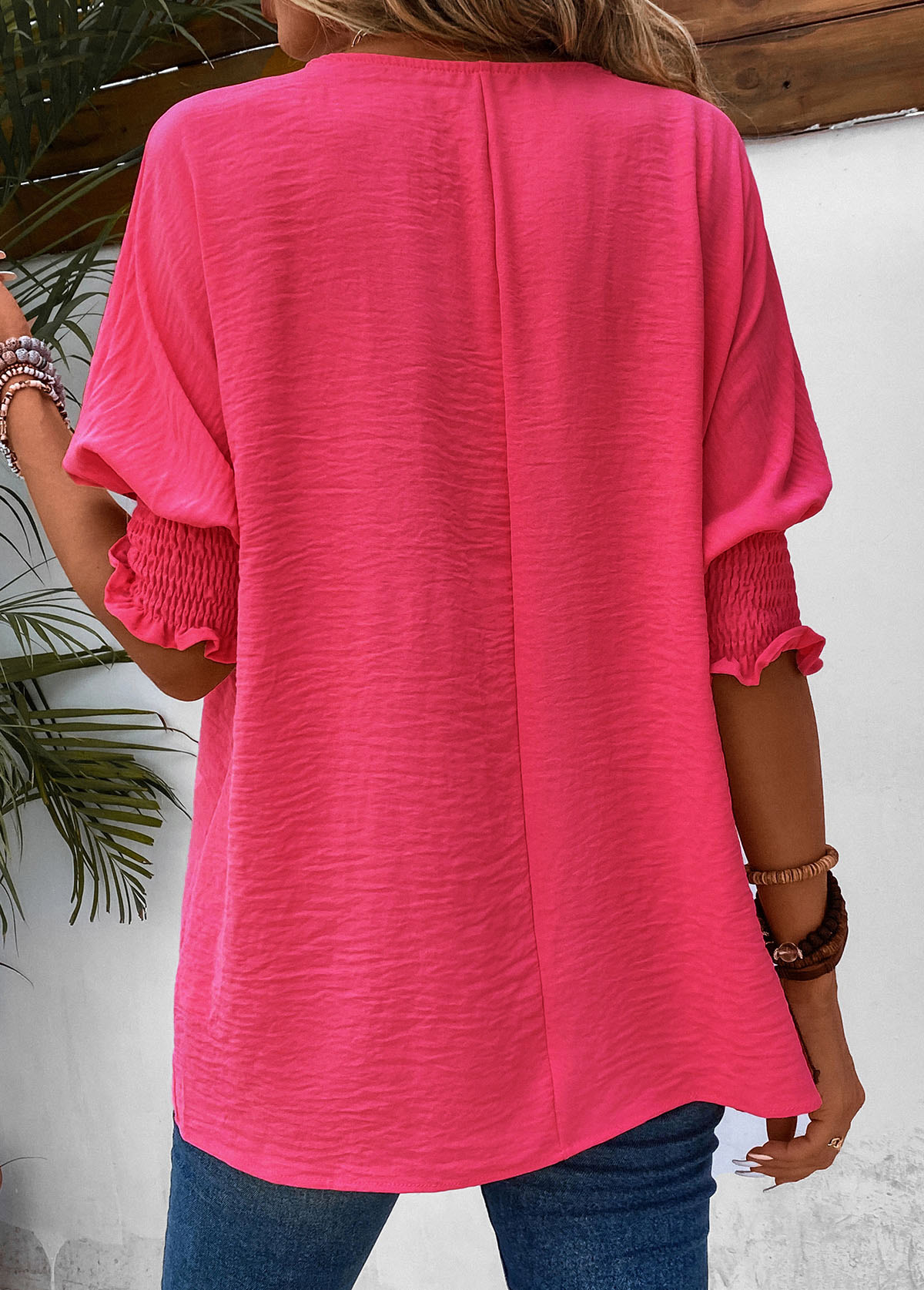  Smocked Half Sleeve Round Neck T Shirt