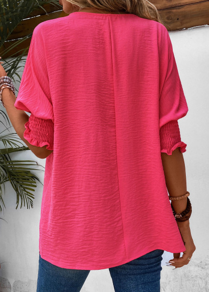  Smocked Half Sleeve Round Neck T Shirt