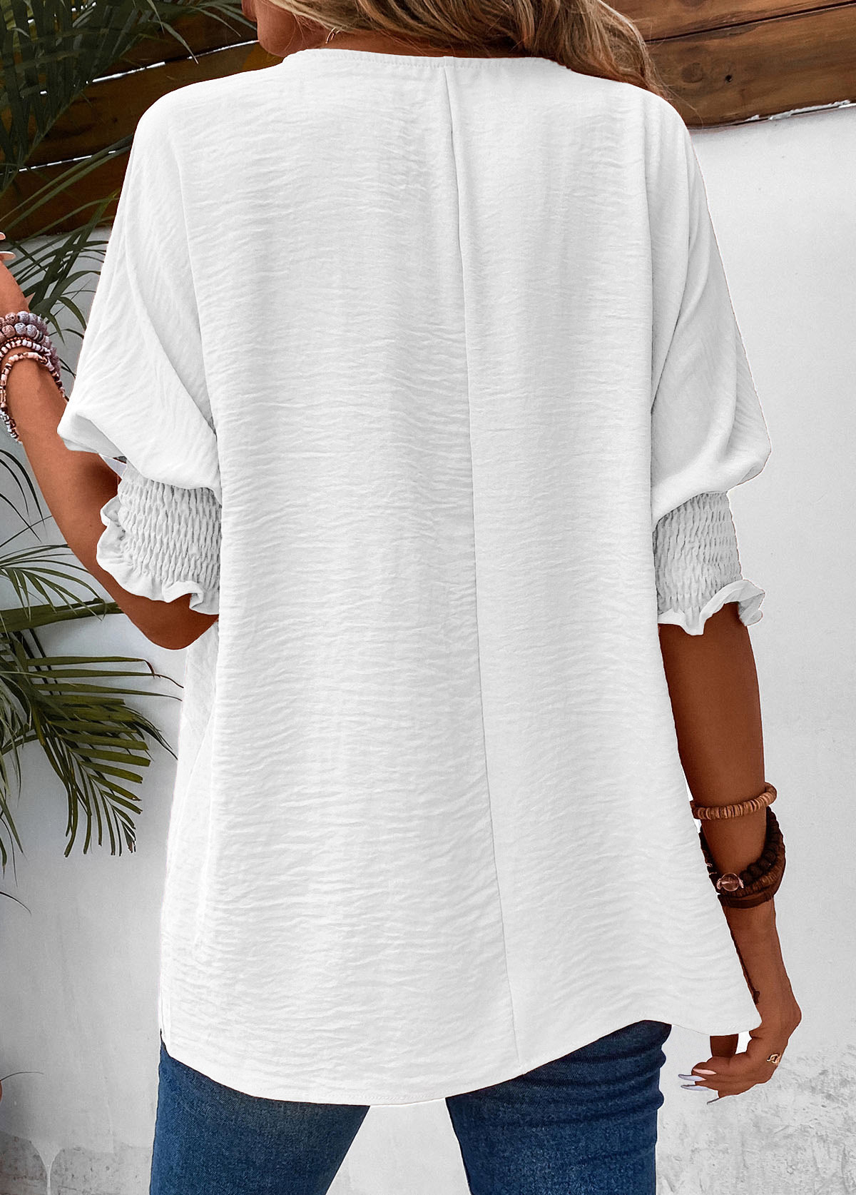 Smocked Half Sleeve Round Neck T Shirt