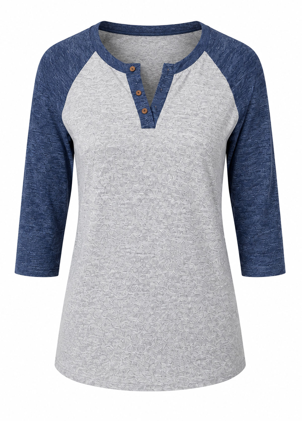 Women Henley Raglan 3/4 Sleeve Casual Top