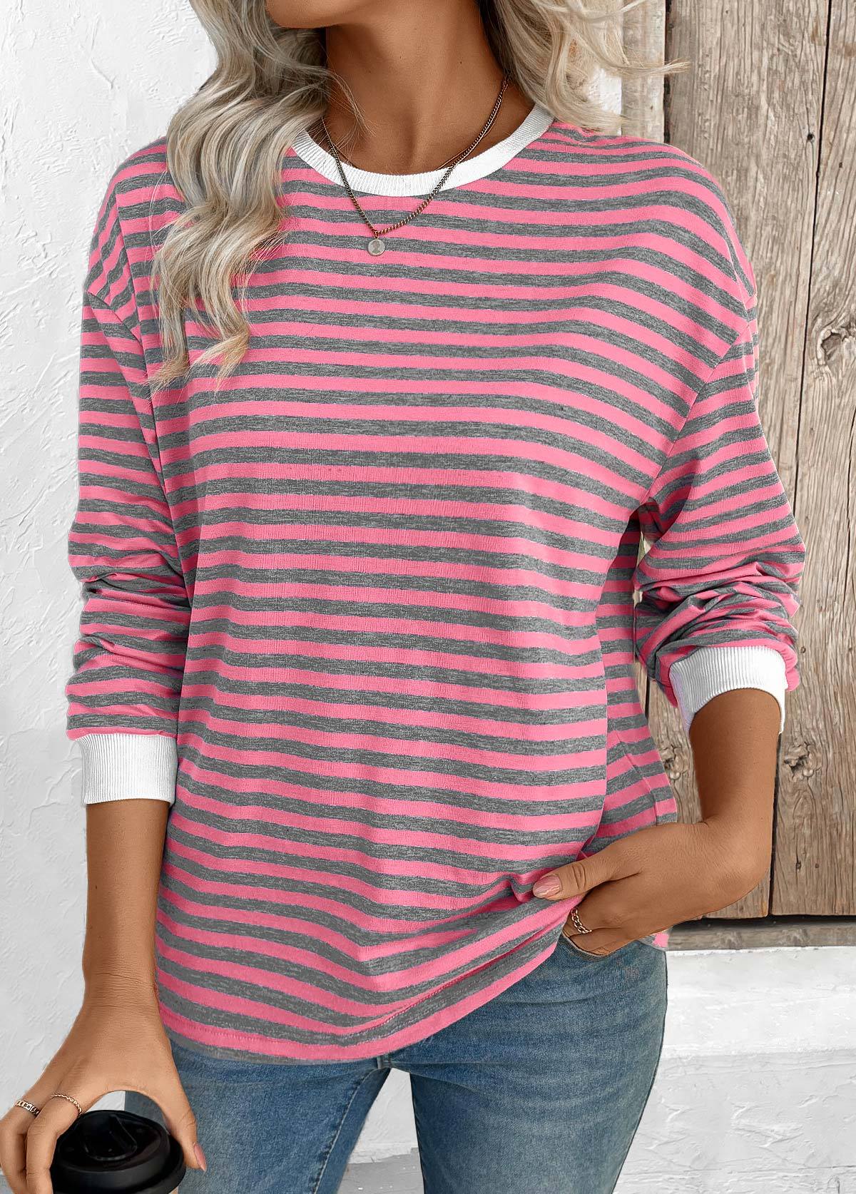 Dusty Blue Long Sleeve Round Neck T Shirt