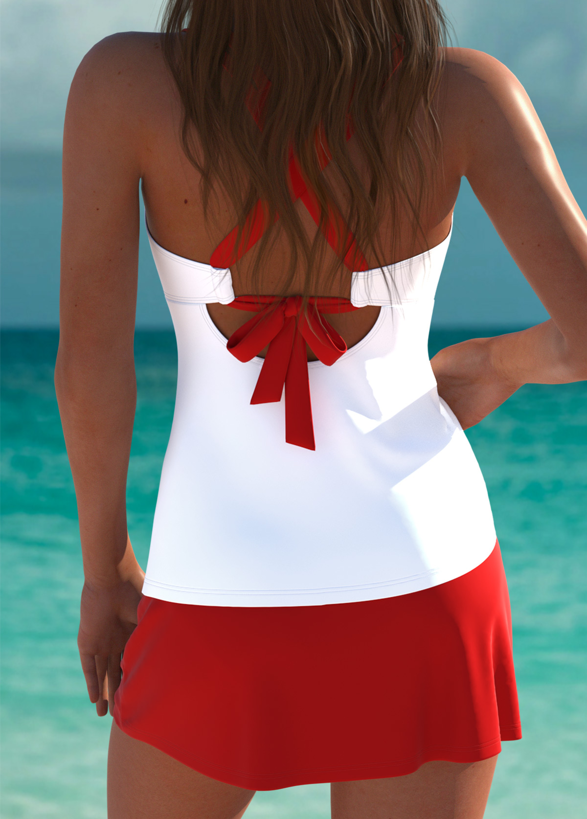 Mid Waisted Floral Print Red Tankini Set