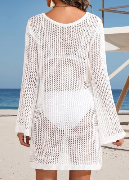 White Cut Out V Neck Cover Up