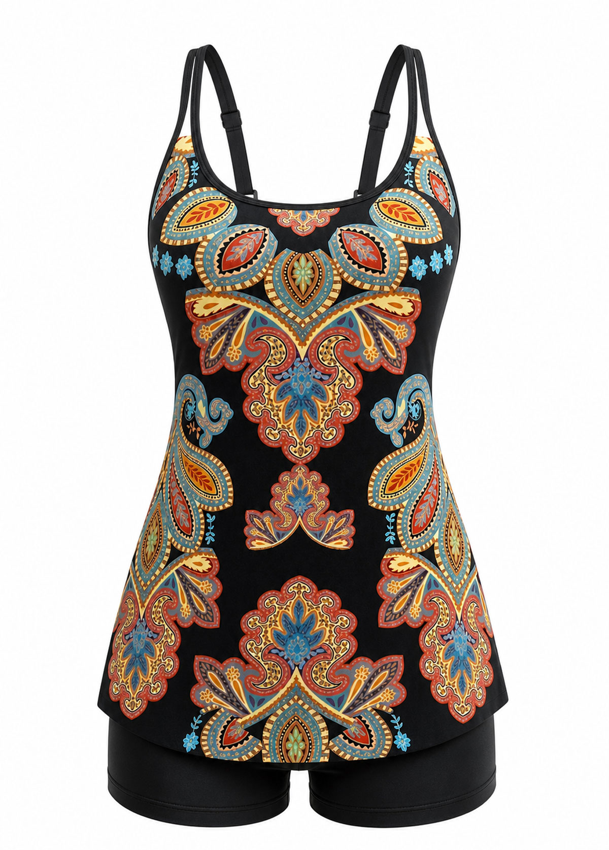 Boho Floral Print Adjustable Strap Swing Tankini Set