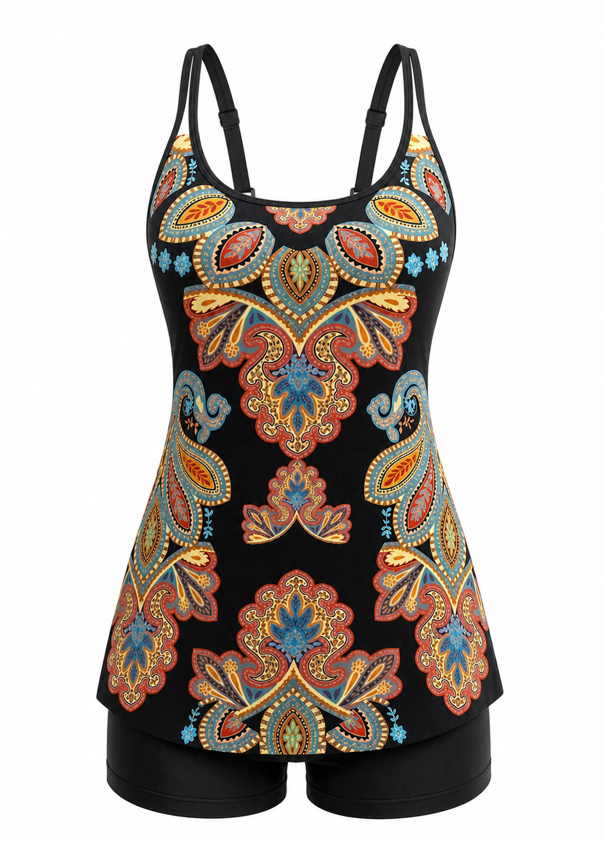 Boho Floral Print Adjustable Strap Swing Tankini Set